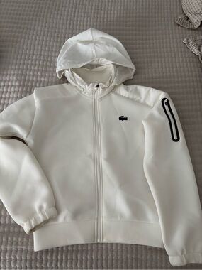 Lacoste White Hooded Zip-Up Jacket